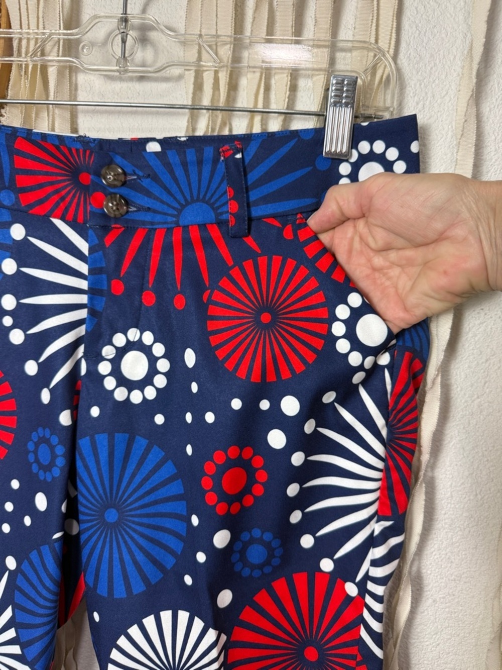 Loudmouth Navy Red White Blue Firework-Print Capris - Picture 2 of 10